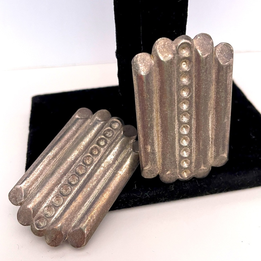 Vintage Silver Tone African Inspired Contemporary Maximalist Oversized Earrings